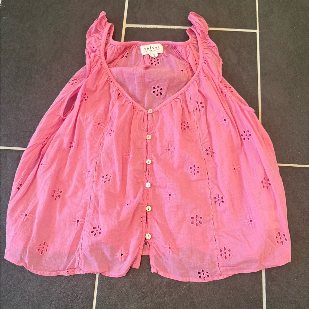 Velvet by Graham & Spencer Pink Eyelet Blouse